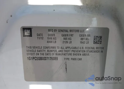 2013 Chevrolet Cruze 1Lt Auto from USA, damaged, VIN 1G1PC5SBXD7176089